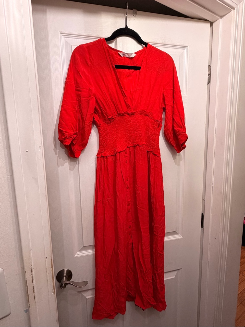 Zara Vibrant Red Maxi Dress with Smocked Waist
